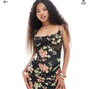 ASOS design petite satin corset detail mini dress with lace appliqué